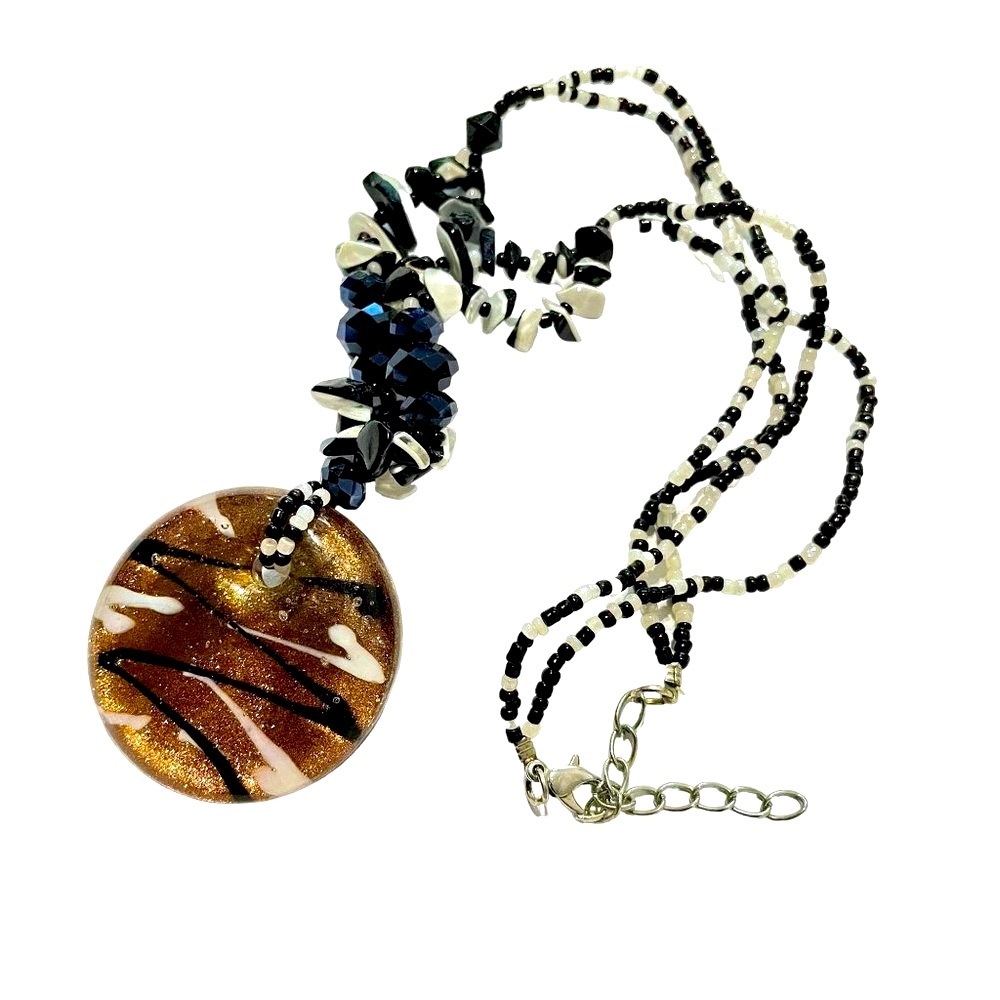 Sparkly Round Art Glass with Beaded Cord